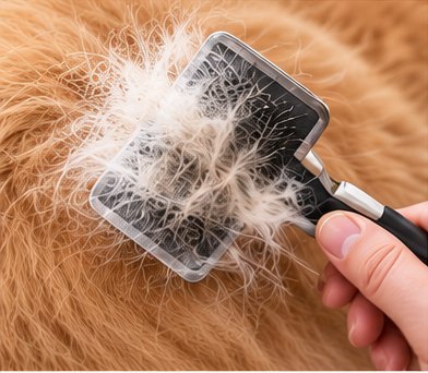 Deshedding brush removing loose undercoat