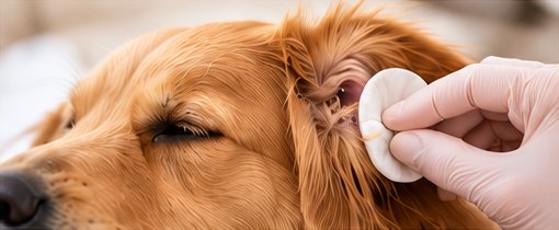 Gently cleaning a dog’s ear